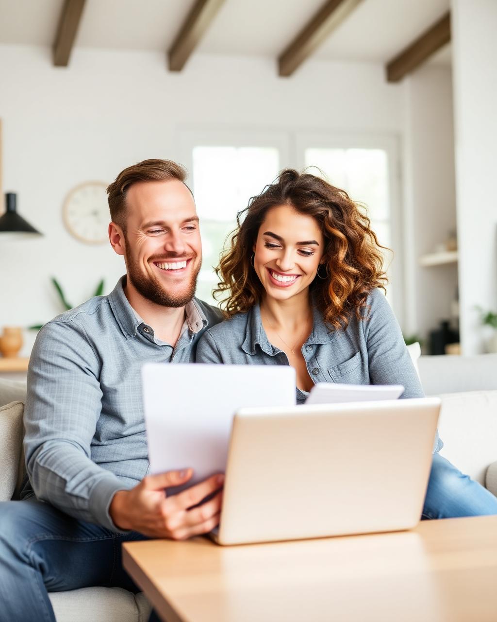 Happy family reviewing finances